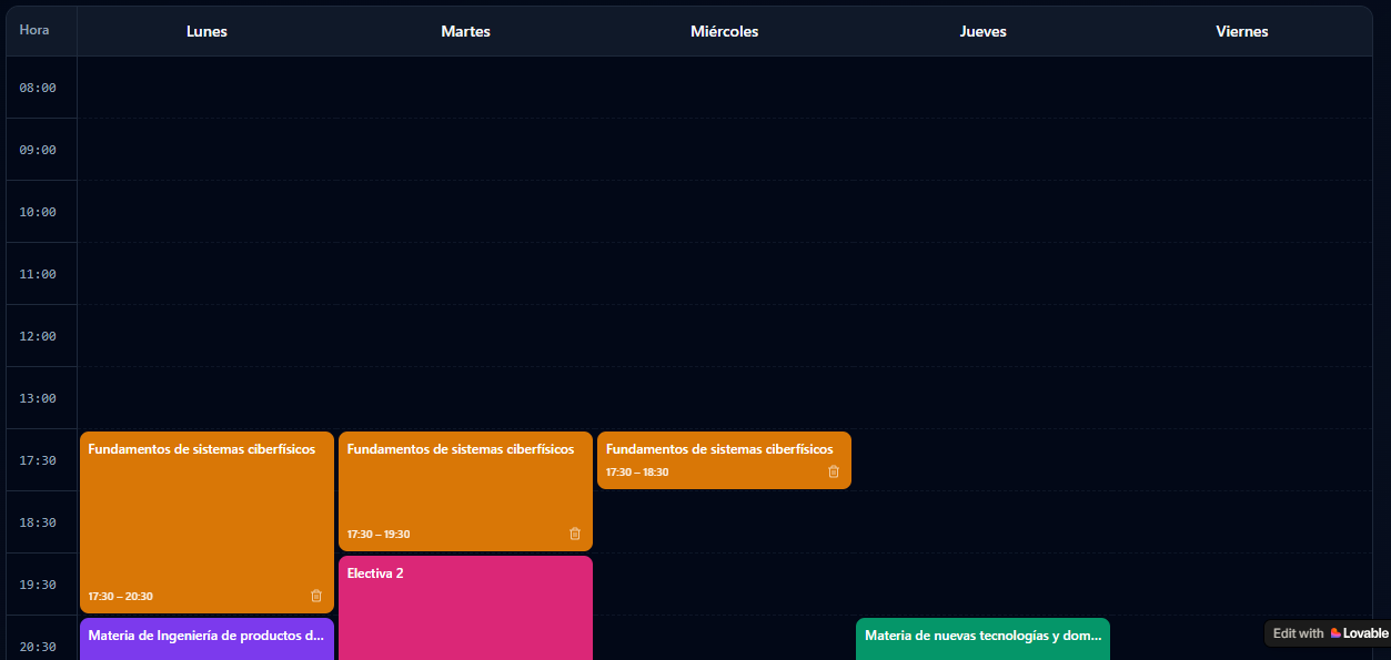 WEEKLY TIMETABLE